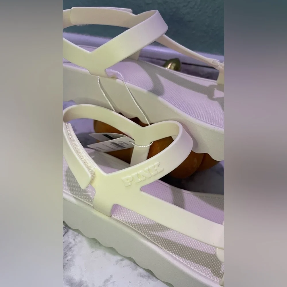 NWT PINK Victoria's Secret Light Cream Platform Sandals